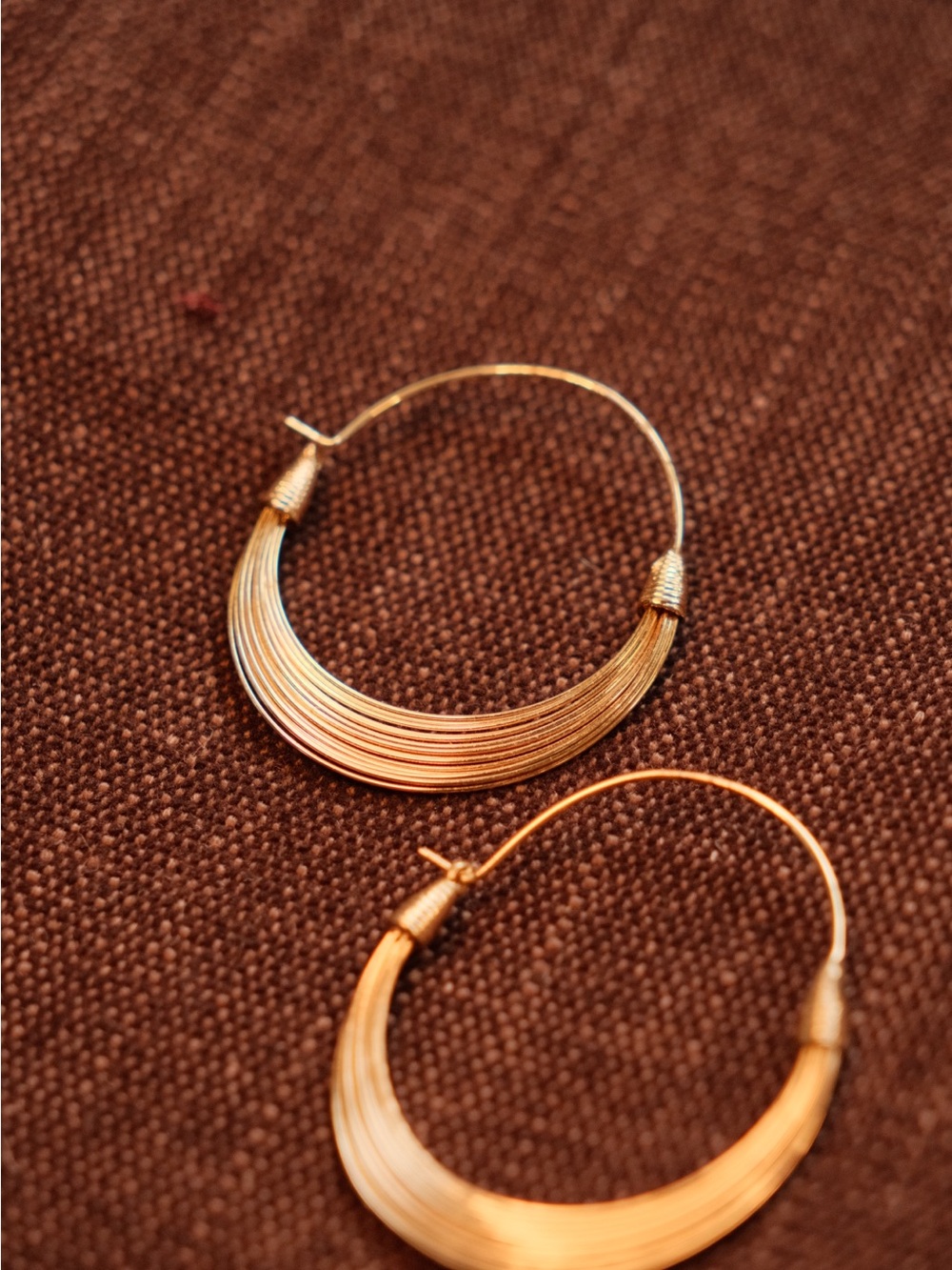 Gold Crescent Hoop Earrings Multi Wire Statement Hoops Boho Artisan Brass Style